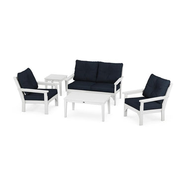 POLYWOOD Vineyard 5-Piece Deep Seating Set w/ Loveseat - White / Marine Indigo